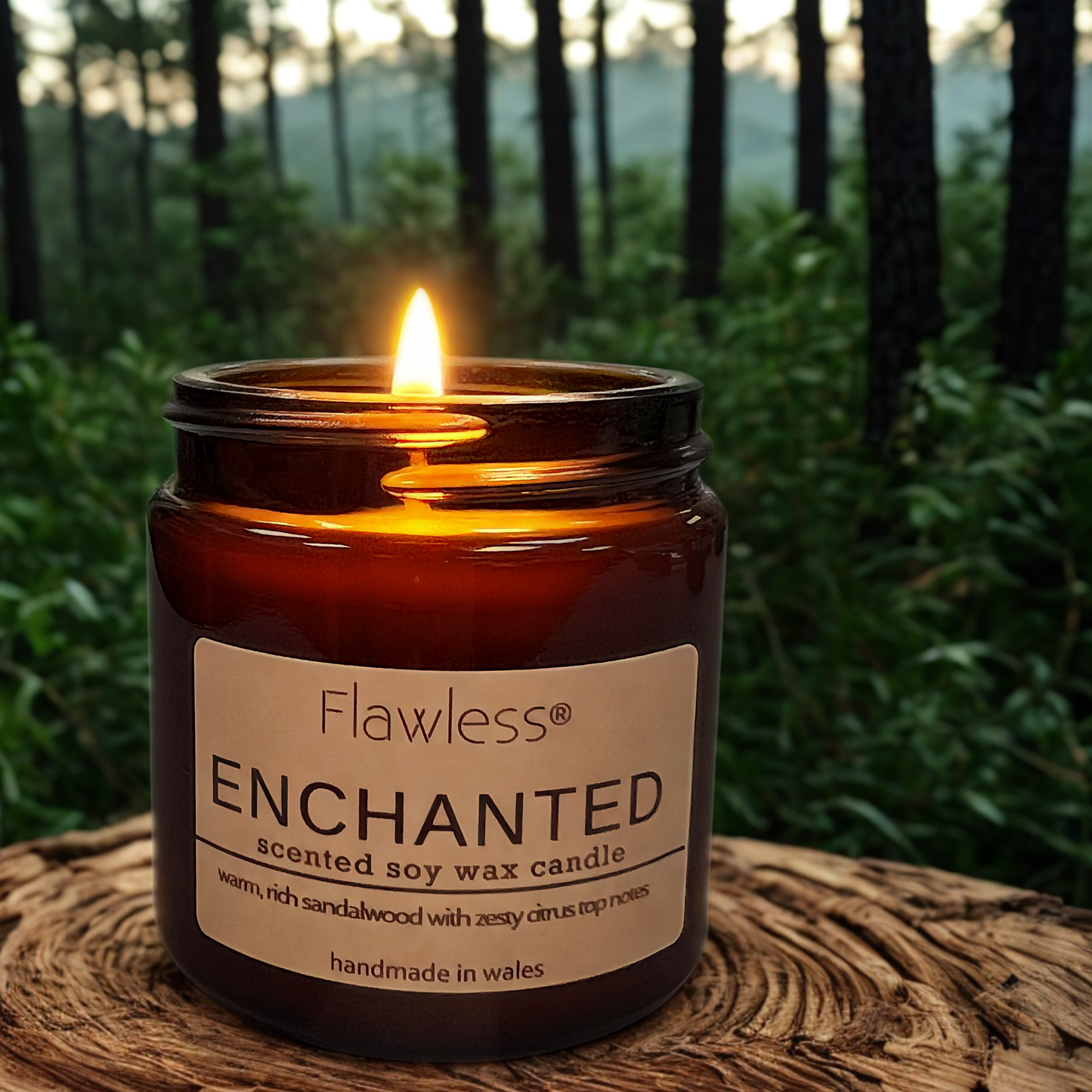 Sandalwood, Amber and Citrus Scented Candle - Enchanted