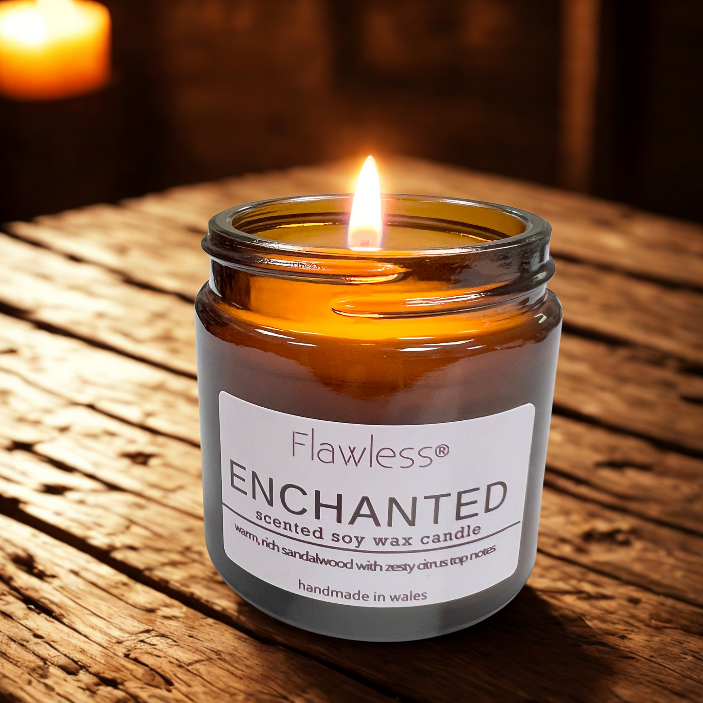 Sandalwood, Amber and Citrus Scented Candle - Enchanted