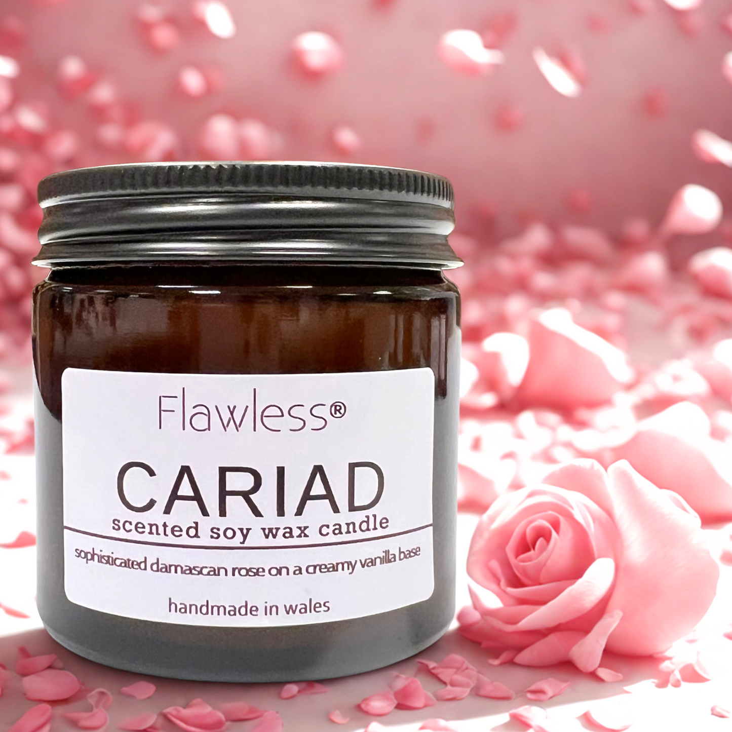 Rose and Vanilla Vegan Scented Candle - Cariad