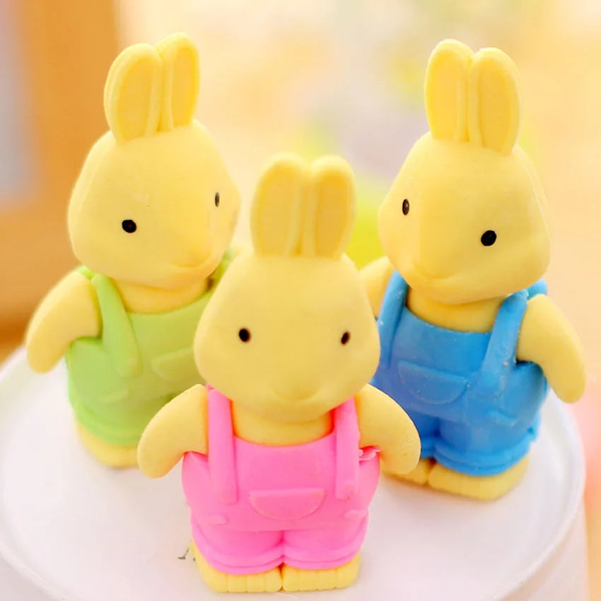 3D Kawaii Bib Pants Dressed Rabbit Eraser Rubber Pencil Erasers Non-Toxic Student Stationery School Rewards Office Supplies new