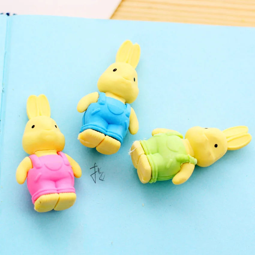 3D Kawaii Bib Pants Dressed Rabbit Eraser Rubber Pencil Erasers Non-Toxic Student Stationery School Rewards Office Supplies new
