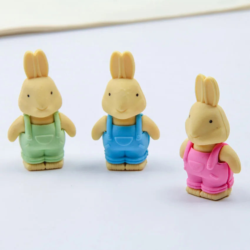 3D Kawaii Bib Pants Dressed Rabbit Eraser Rubber Pencil Erasers Non-Toxic Student Stationery School Rewards Office Supplies new
