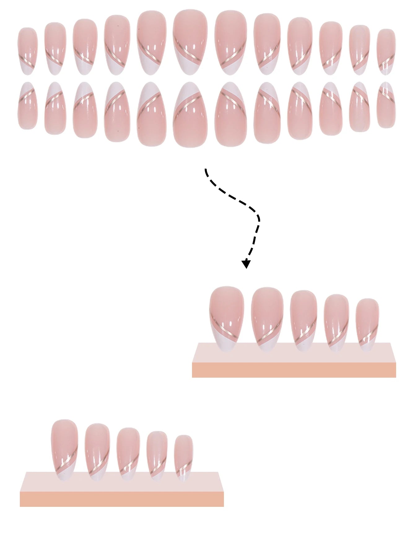24PCS/1BOX Droplet shaped Double layered French Dress Sweet Nail Patch Bright Light Color Fake Nail