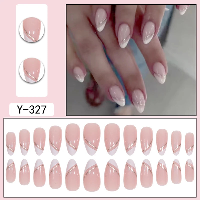 24PCS/1BOX Droplet shaped Double layered French Dress Sweet Nail Patch Bright Light Color Fake Nail