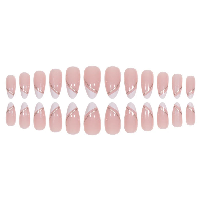 24PCS/1BOX Droplet shaped Double layered French Dress Sweet Nail Patch Bright Light Color Fake Nail