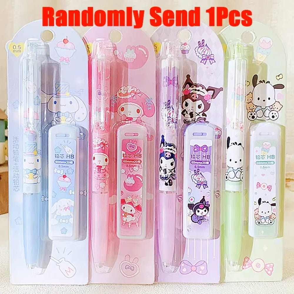 4Pcs/Set Sanrio Melody Mechanical Pencil 0.5mm Press Pencils Cute Kuromi Cinnamoroll Pochacco Pencil Students Stationery Gifts