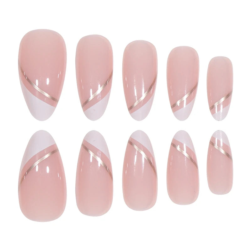 24PCS/1BOX Droplet shaped Double layered French Dress Sweet Nail Patch Bright Light Color Fake Nail