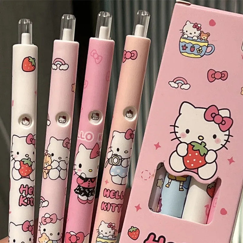 4Pcs Sanrio Hello Kitty Pen Gel Black Bullet Tip Cartoon 0.5mm Ballpoint Pen School Office Supplies Stationery Accessories Gift