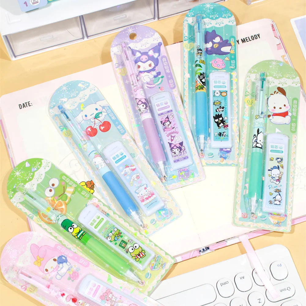 4Pcs/Set Sanrio Melody Mechanical Pencil 0.5mm Press Pencils Cute Kuromi Cinnamoroll Pochacco Pencil Students Stationery Gifts
