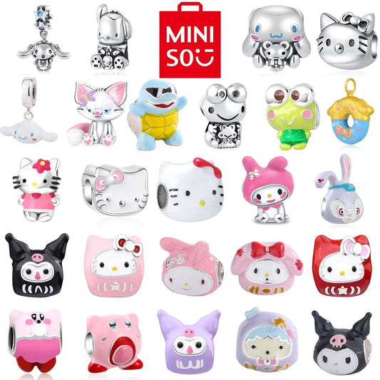 Silver 925 Original Miniso Hello Kitty Sanrio Kuromi Melody Big-Eyed Frog Charms Fit Women Jewelry Bracelet Beads Pendant Charm