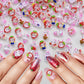 12Grid 3D Mixed Strawberry Hello Kitty Nail Charms Cartoon Red Pink Dress Kitty Cat Rhinestones Kawaii DIY Nail Art Decoration