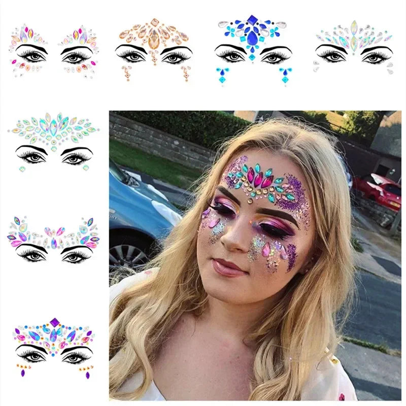1pcs Festival Face Jewels Crystal Body Stickers Make Up Face Gems Glitter Rhinestones Face Sticker for Festival Party Dress Up