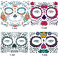 Pop Waterproof Skull Face Temporary Tattoo Stickers Day Of The Dead Facial Makeup Halloween Dress up
