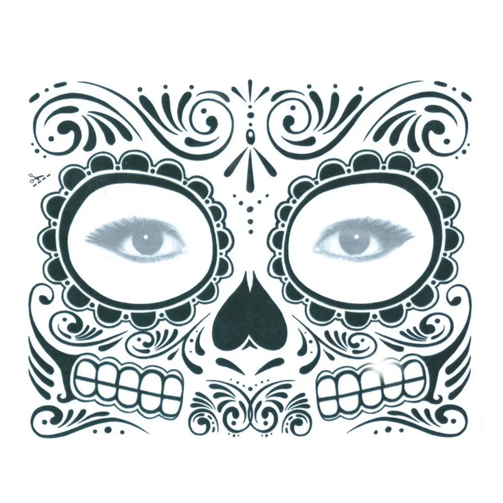 Pop Waterproof Skull Face Temporary Tattoo Stickers Day Of The Dead Facial Makeup Halloween Dress up