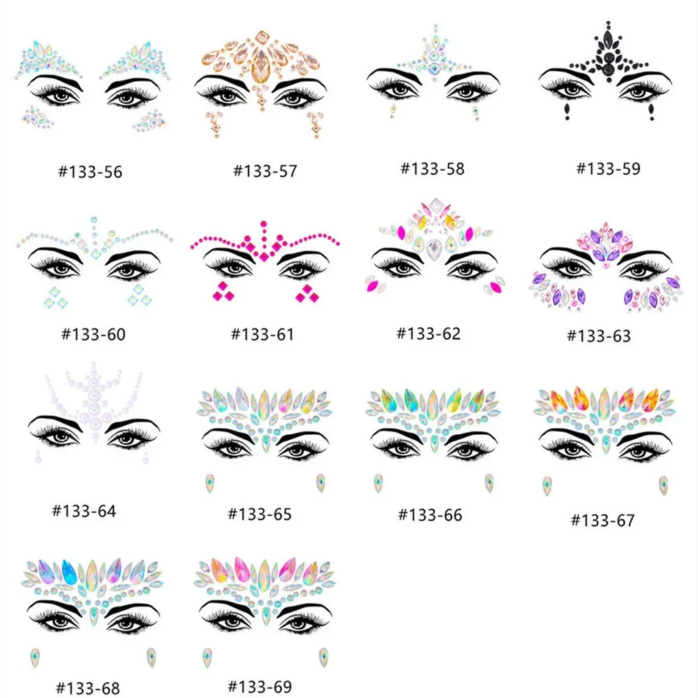 1pcs Festival Face Jewels Crystal Body Stickers Make Up Face Gems Glitter Rhinestones Face Sticker for Festival Party Dress Up