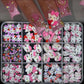 12Grid 3D Mixed Strawberry Hello Kitty Nail Charms Cartoon Red Pink Dress Kitty Cat Rhinestones Kawaii DIY Nail Art Decoration