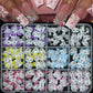 12Grid 3D Mixed Strawberry Hello Kitty Nail Charms Cartoon Red Pink Dress Kitty Cat Rhinestones Kawaii DIY Nail Art Decoration