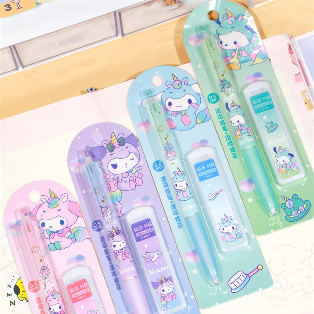 4Pcs/Set Sanrio Melody Mechanical Pencil 0.5mm Press Pencils Cute Kuromi Cinnamoroll Pochacco Pencil Students Stationery Gifts