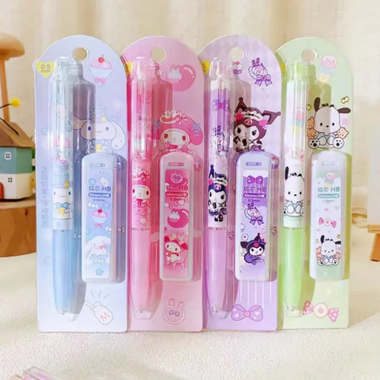 4Pcs/Set Sanrio Melody Mechanical Pencil 0.5mm Press Pencils Cute Kuromi Cinnamoroll Pochacco Pencil Students Stationery Gifts