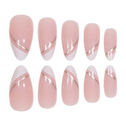 24PCS/1BOX Droplet shaped Double layered French Dress Sweet Nail Patch Bright Light Color Fake Nail