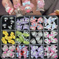 12Grid 3D Mixed Strawberry Hello Kitty Nail Charms Cartoon Red Pink Dress Kitty Cat Rhinestones Kawaii DIY Nail Art Decoration