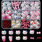 12Grid 3D Mixed Strawberry Hello Kitty Nail Charms Cartoon Red Pink Dress Kitty Cat Rhinestones Kawaii DIY Nail Art Decoration
