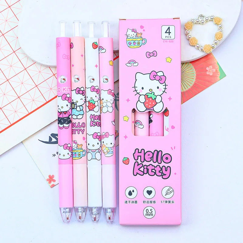 4Pcs Sanrio Hello Kitty Pen Gel Black Bullet Tip Cartoon 0.5mm  Ballpoint Pen School Office Supplies Stationery Accessories Gift