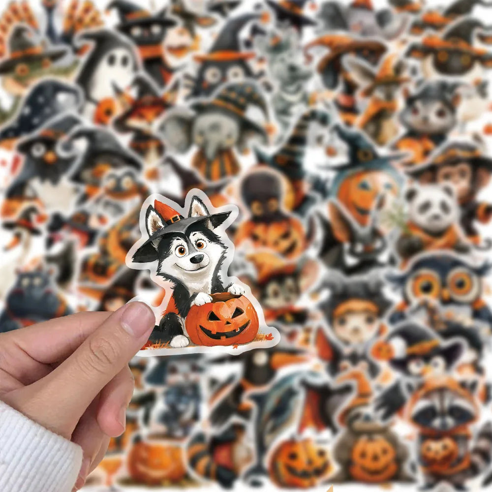 50PCS Cartoon Halloween Dress Up Pumpkin Head PET Plastic Stickers Laptop Phone Case Gift Decoration