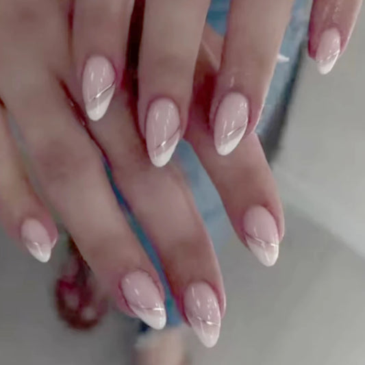 24PCS/1BOX Droplet shaped Double layered French Dress Sweet Nail Patch Bright Light Color Fake Nail