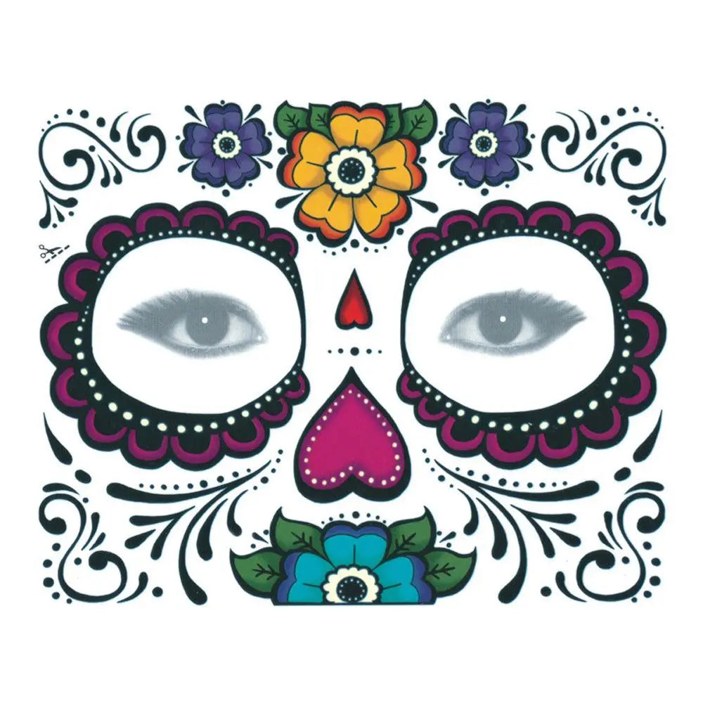 Pop Waterproof Skull Face Temporary Tattoo Stickers Day Of The Dead Facial Makeup Halloween Dress up