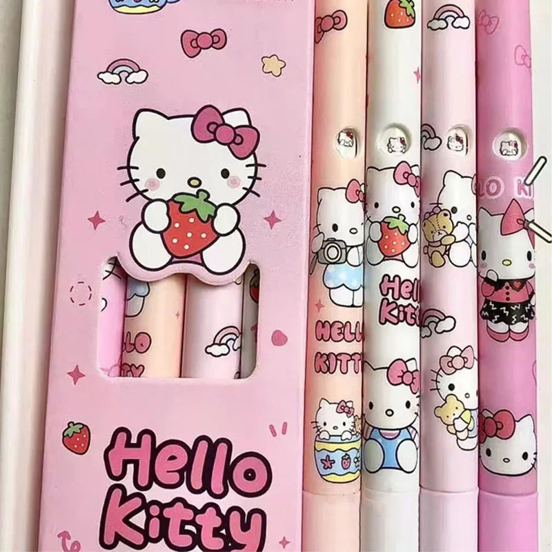 4Pcs Sanrio Hello Kitty Pen Gel Black Bullet Tip Cartoon 0.5mm  Ballpoint Pen School Office Supplies Stationery Accessories Gift