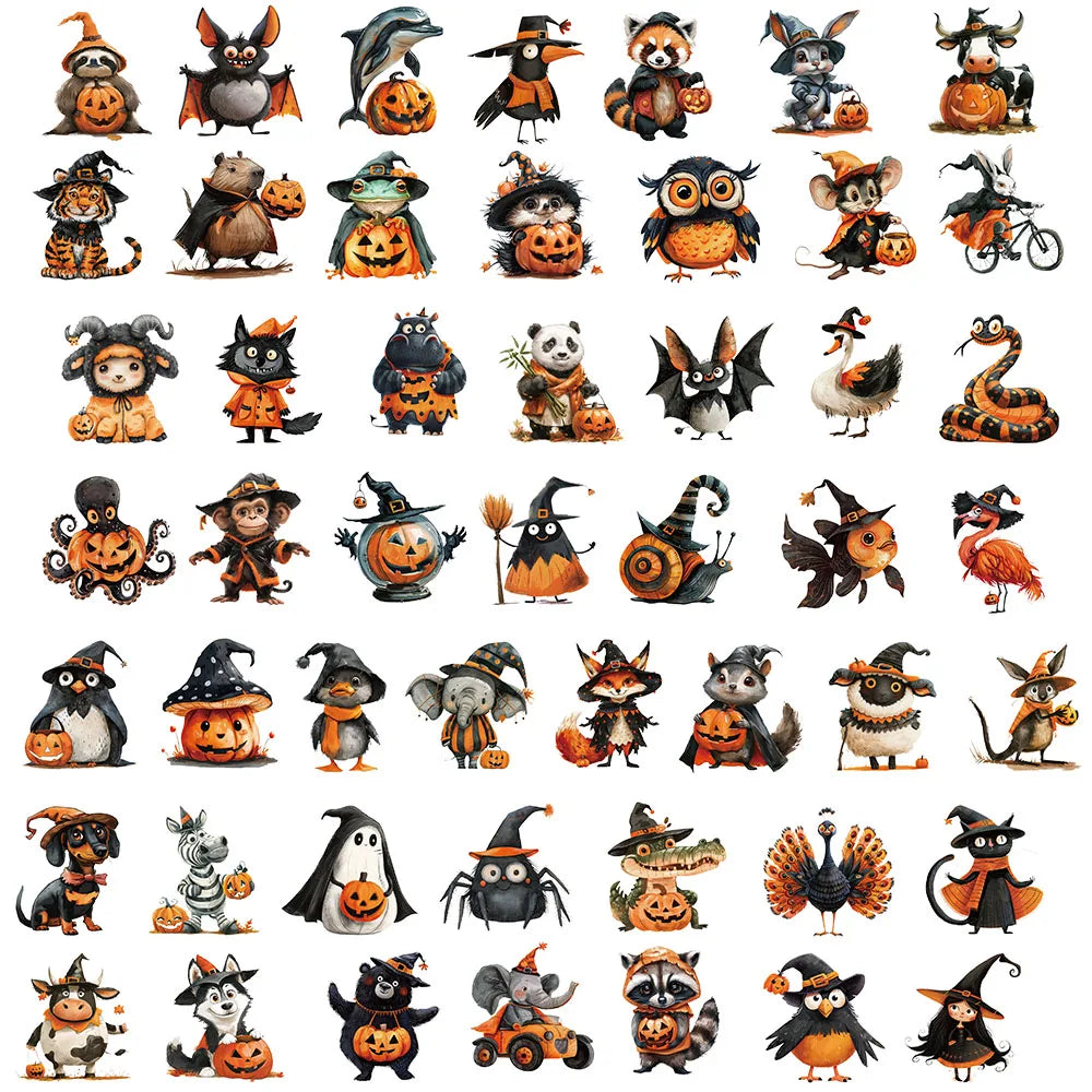50PCS Cartoon Halloween Dress Up Pumpkin Head PET Plastic Stickers Laptop Phone Case Gift Decoration