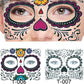 Pop Waterproof Skull Face Temporary Tattoo Stickers Day Of The Dead Facial Makeup Halloween Dress up