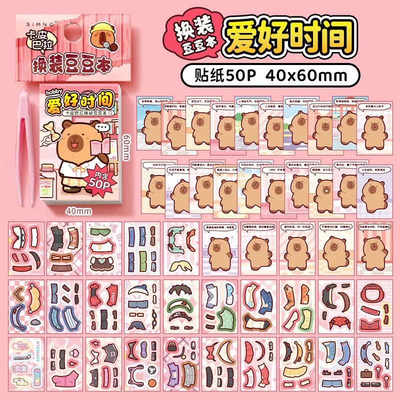 Capibala Dress Up Stickers Creative Four Seasons Scene Bean collection Sticker Children DIY Handmade Sticker Book