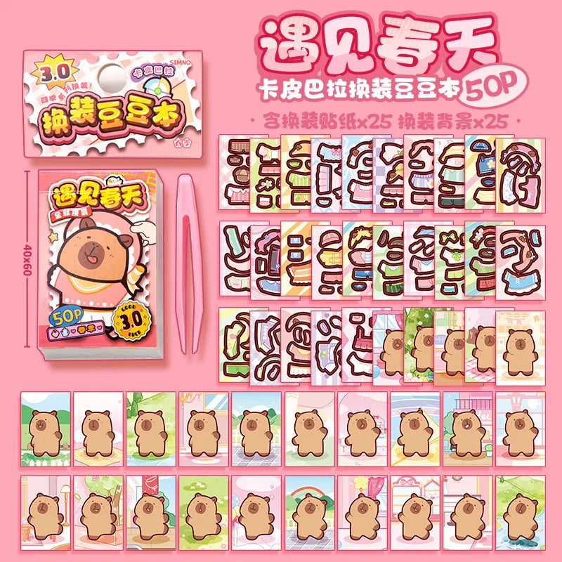 Capibala Dress Up Stickers Creative Four Seasons Scene Bean collection Sticker Children DIY Handmade Sticker Book