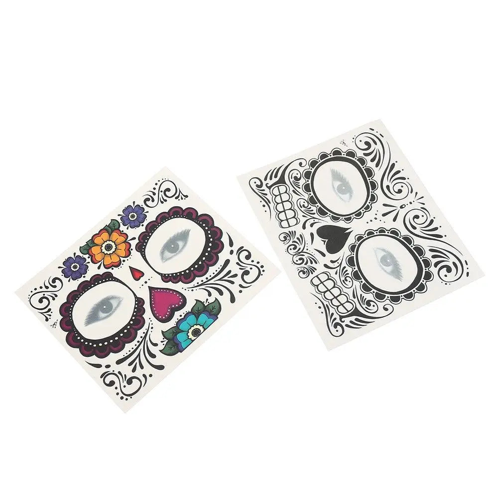 Pop Waterproof Skull Face Temporary Tattoo Stickers Day Of The Dead Facial Makeup Halloween Dress up