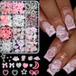 12Grid 3D Mixed Strawberry Hello Kitty Nail Charms Cartoon Red Pink Dress Kitty Cat Rhinestones Kawaii DIY Nail Art Decoration