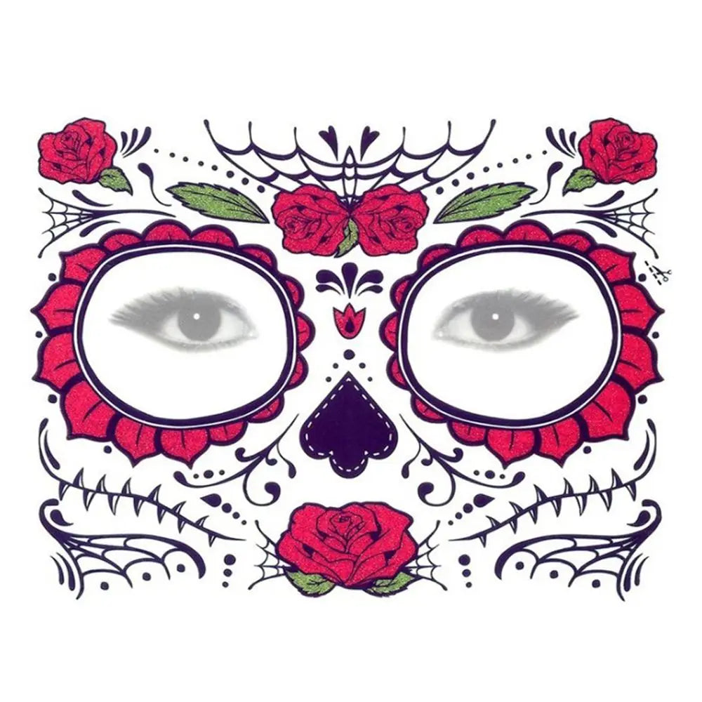 Pop Waterproof Skull Face Temporary Tattoo Stickers Day Of The Dead Facial Makeup Halloween Dress up